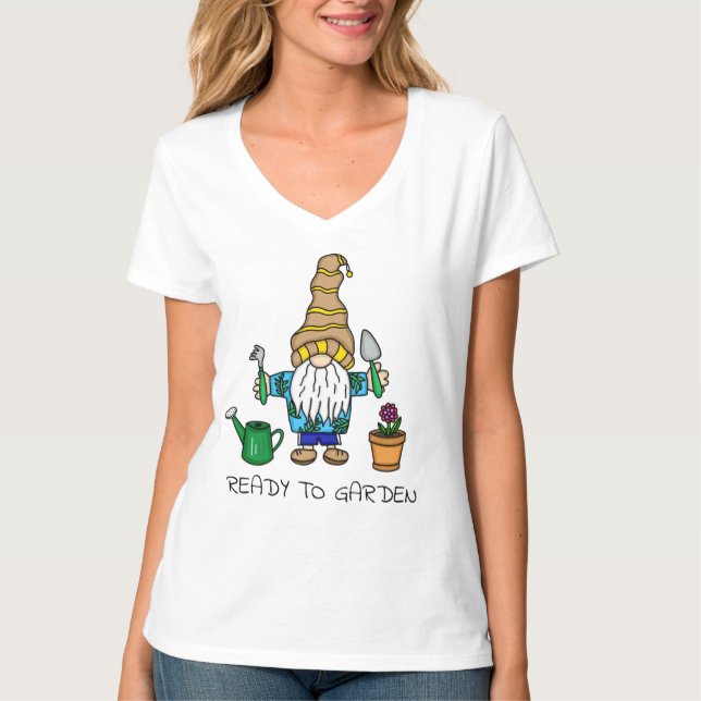T-shirt Prêt pour le jardin | Gnome de jardinage mignon (Devant)