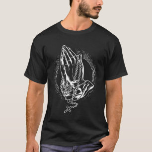 T-shirt Prêter la main avec le rose et le chapelet