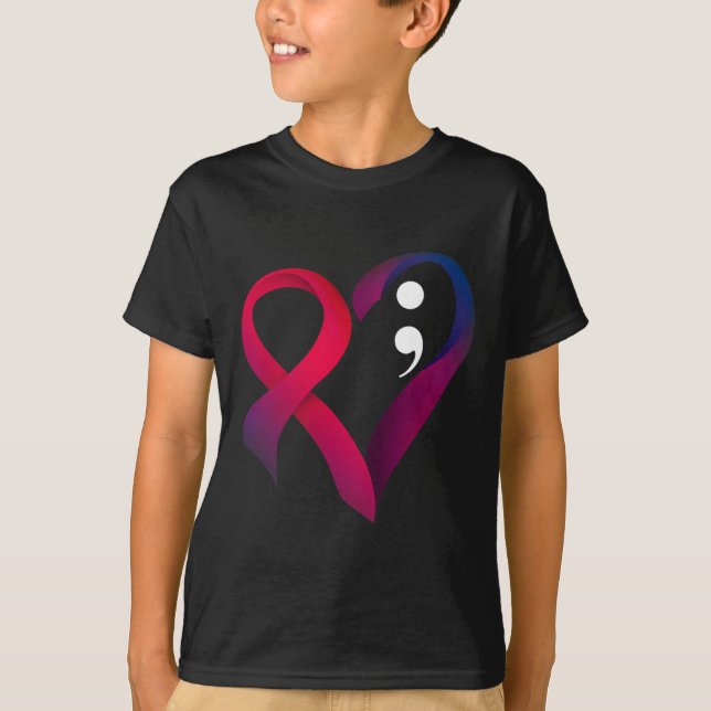 T-shirt Prévention du suicide Coeur Semicolon Santé mental (Devant)