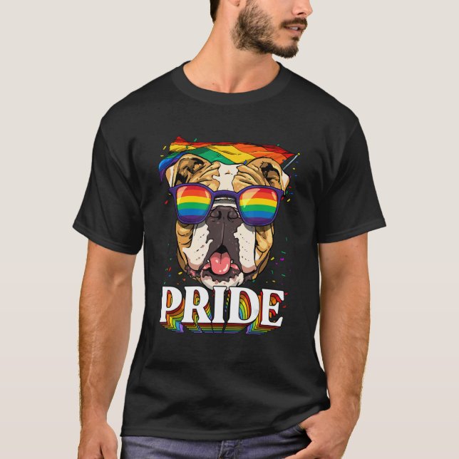 T-shirt Pride American Bulldog LGBTQ Rainbow Flag Pride Mo (Devant)