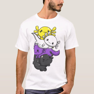 T-shirt Pride non binaire Kawaii Axolotl Pile non binaire 