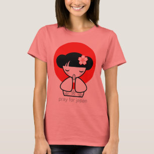 T-shirt Priez pour la poupée Kokeshi du Japon