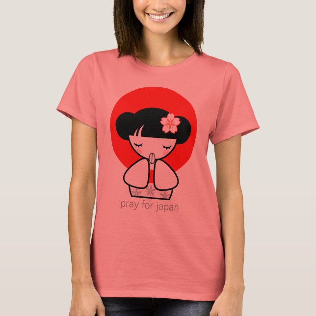 T-shirt Priez pour la poupée Kokeshi du Japon (Devant)