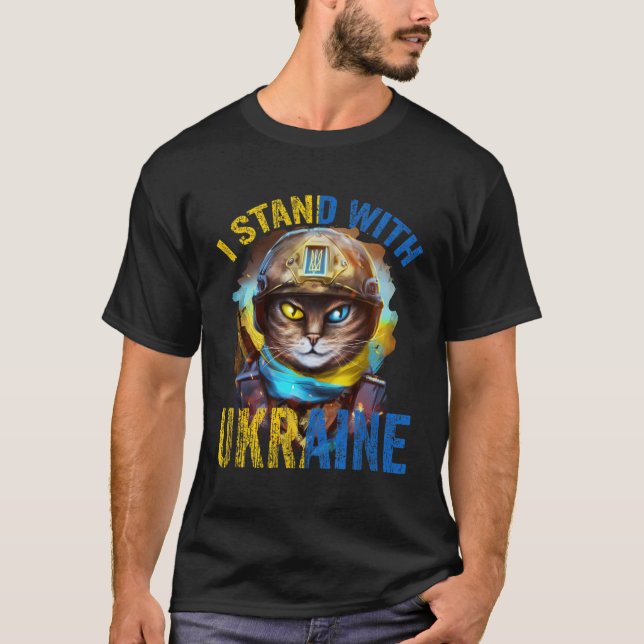 T-shirt Priez Pour Le Soutien Du Soldat Ukrainien En Chat  (Devant)