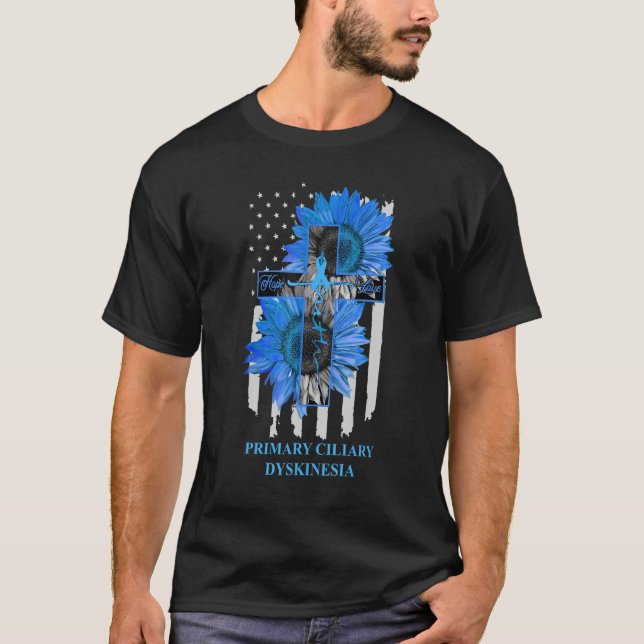 T-shirt Primary Ciliary Dyskinesia Faith Hope Love US Flag (Devant)