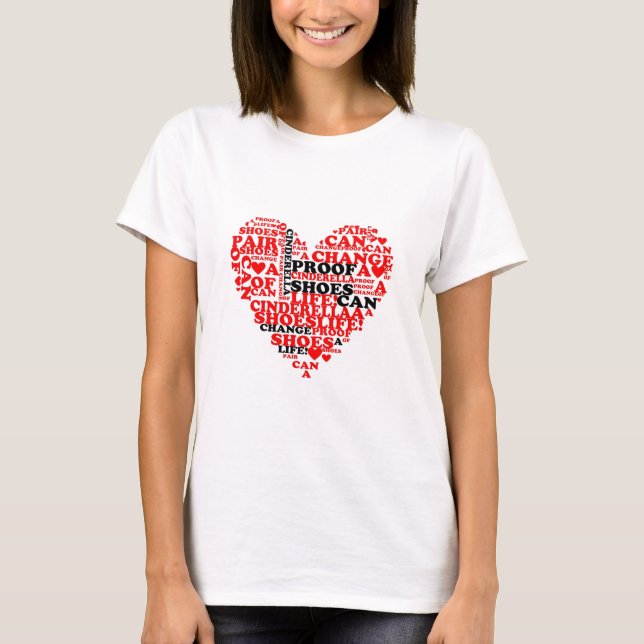 T-shirt Princess Cinderella Chaussures Citation Coeur Roug (Devant)