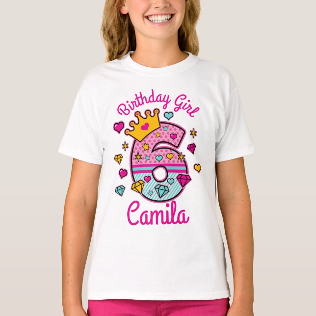 T-shirt Princesse Anniversaire Fille Sixième Numéro de la  (Devant)