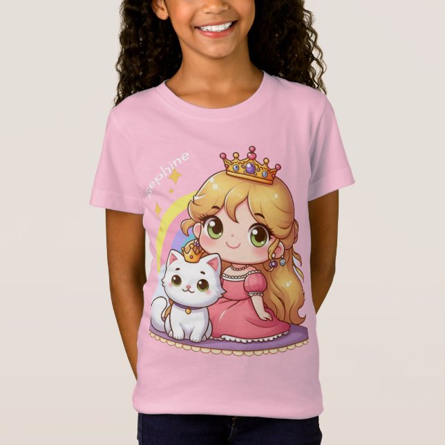 T-Shirt princesse mignonne personnalisable avec chat blanc (Devant)