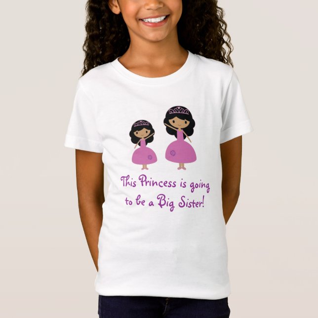 T-Shirt Princesse rose grande soeur - peau foncée (Devant)