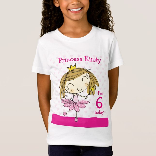 T-Shirt Princesse rose mignonne 6ème anniversaire de l'âge (Devant)