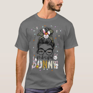 T-shirt Principal Bunny Leopard Messy Bun School Principal