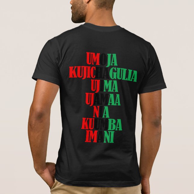 T-shirt Principes de Kwanzaa Texte vert rouge noir (Dos)
