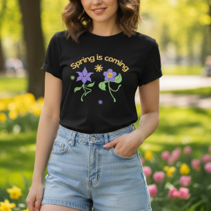 T-shirt printemps arrive mignon Danser fleurs violettes