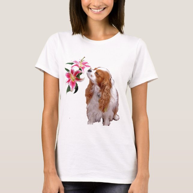 T-shirt Printemps avec le roi Cavalier Charles Spaniel (Devant)
