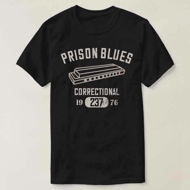 T-shirt Prison Blues Harmonica en détresse (Design devant)