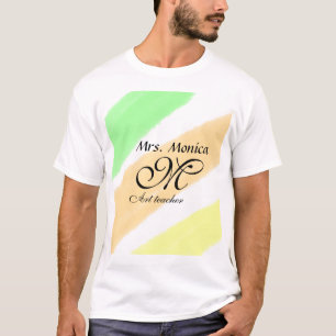 T-shirt Professeur d'art jaune vert aquarelle nom rayures