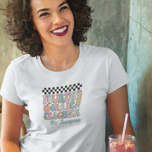 T-shirt Professeur de 4e année rétro personnalisé