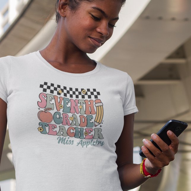 T-shirt Professeur de 7e année Retro personnalisé (Créateur téléchargé)