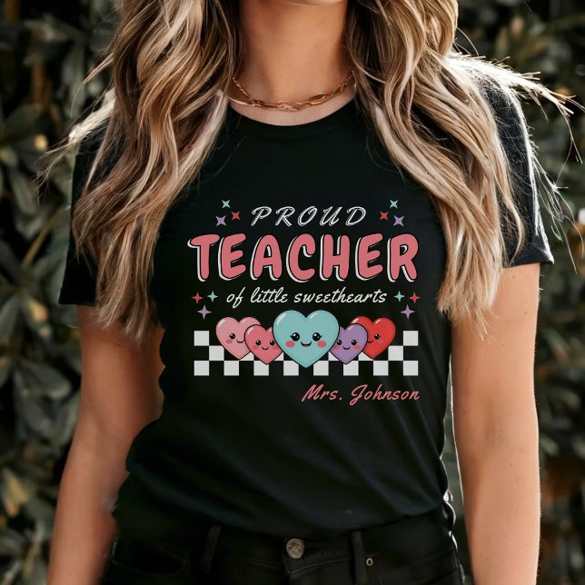 T-shirt Professeur Fière de l'amour Saint Valentin Noir (Proud Teacher of Sweethearts Valentine's Day Black T-Shirt
)
