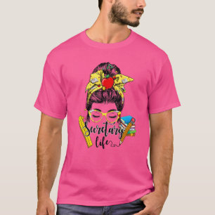T-shirt Professeur Messy Bun Heureux Premier Jour Du Secre