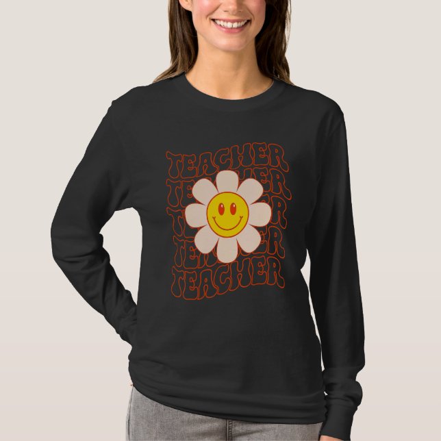 T-shirt Professeur Rétro Groovy Visage Heureux Fleur de Ma (Devant)