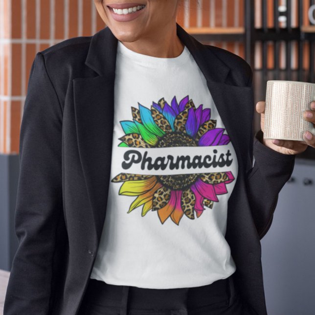 T-shirt Profession du pharmacien Tournesol arc-en-ciel (Pharmacist Profession Rainbow Sunflower T-Shirt
)