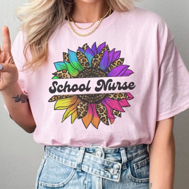 T-shirt Profession infirmière de l'école Arc-en-ciel tourn (School Nurse Profession Rainbow Sunflower T-Shirt
)
