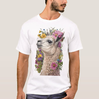 T-shirt Profil Côté Llama Avec Vibrant Floral