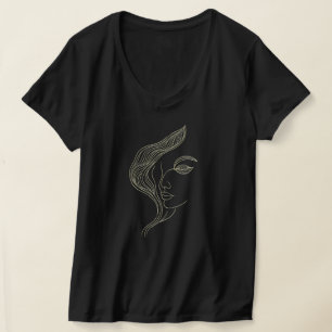 T-shirt Profil de femme en art linéaire élégant avec feuil