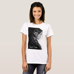 T-shirt Profil féminin artistique avec rose en monochrome