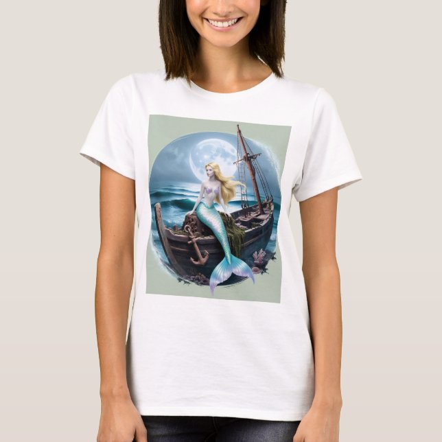 T-shirt Profondeurs lune : Sirène et vaisseau oublié (Devant)