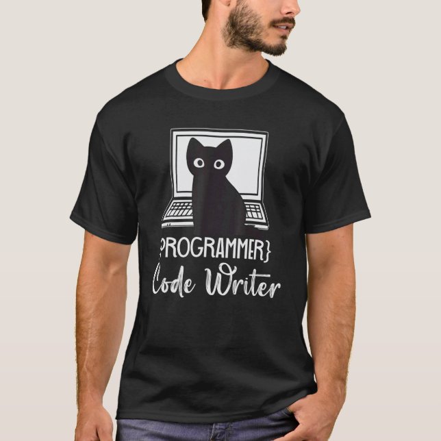 T-shirt Programmeur de code écrivain Chat de programmation (Devant)