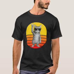 T-shirt Projecteur sur le rock rétro de chat, drôle de cha