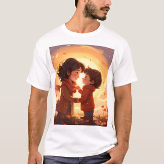 T-shirt Promenade au coucher du soleil Mère et enfant en f