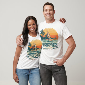 T-shirt Promenade Océane Surf Coucher de Soleil Rétro Plan