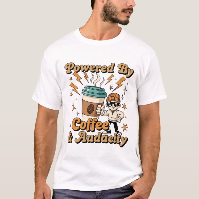 T-shirt Propulsé Par Café & Audacity - Drôle Cartoon Café (Devant)