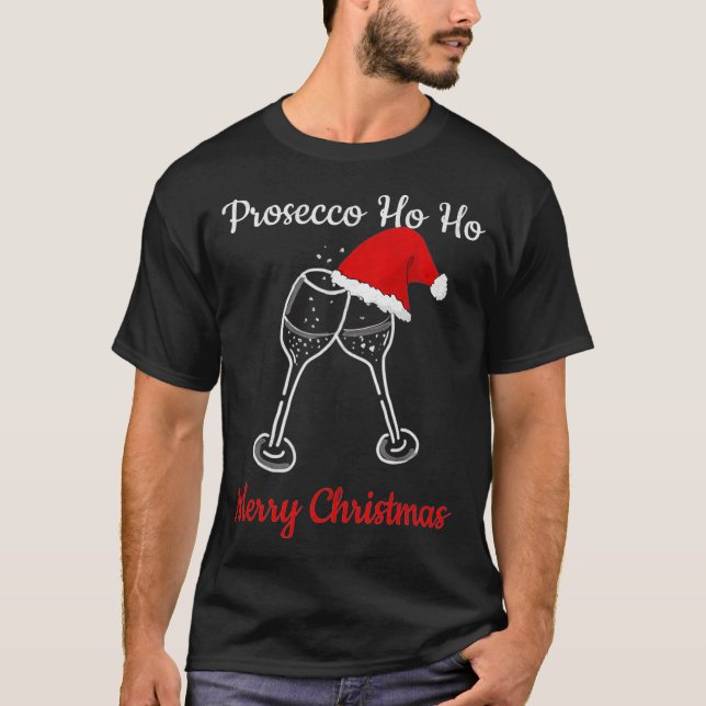 T-shirt Prosecco Ho Ho Fête de Noël Santa Hat Champagne (Devant)