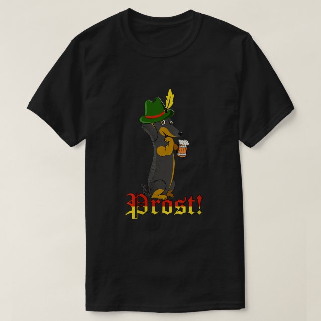 T-shirt Prost German Oktoberfest Weiner Chien Dachshund Ok (Design devant)