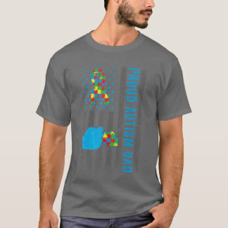 T-shirt Proud Autism Dad American Flag USA Autism Awarenes