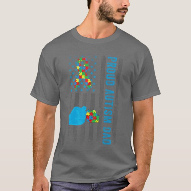 T-shirt Proud Autism Dad American Flag USA Autism Awarenes (Devant)