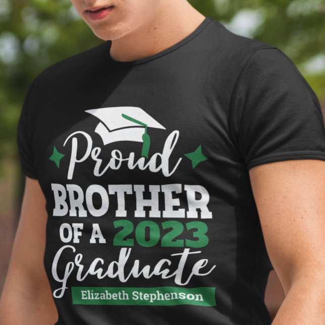 T-shirt Proud Brother 2023 diplômé noir vert nom casquette (Créateur téléchargé)