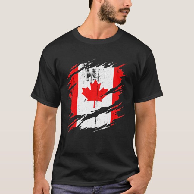T-shirt Proud Canadian  Torn Ripped Canada Flag (Devant)