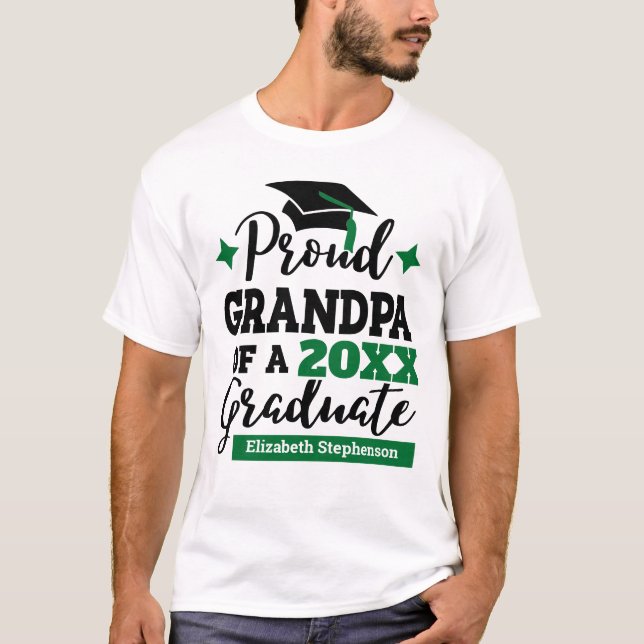 T-shirt Proud Grand-père 2022 diplômé noir vert nom casque (Devant)
