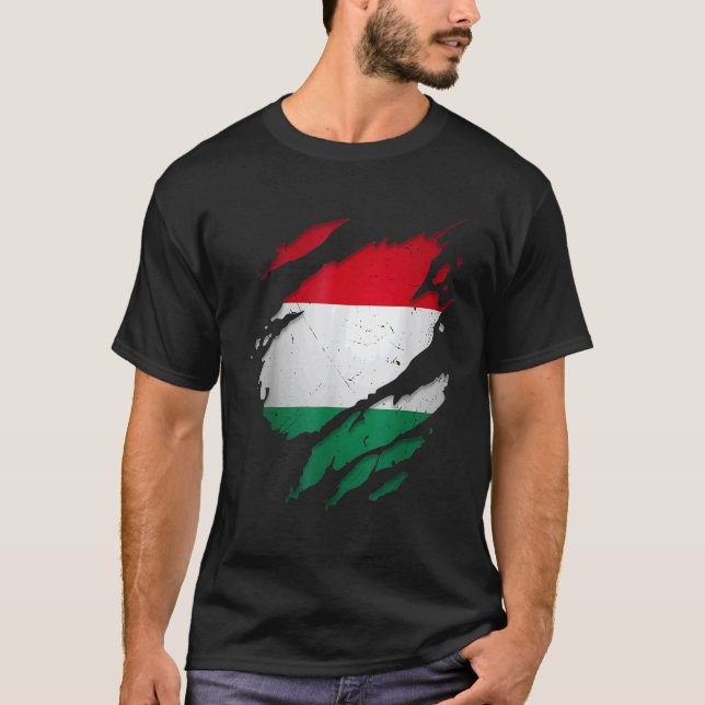 T-shirt Proud Hungarian  Torn Ripped Hungary Flag (Devant)