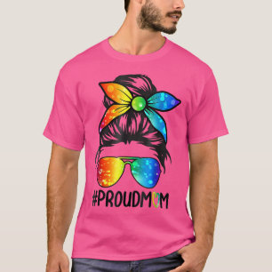 T-shirt Proud Mom Rainbow Messy Bun LGBT Gay Pride Month