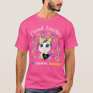 T-shirt Proud Teacher Down Syndrome Awareness Blue Unicorn
