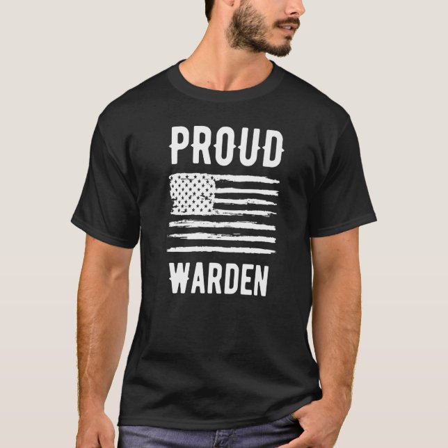T-shirt Proud Warden Profession American Flag Premium (Devant)