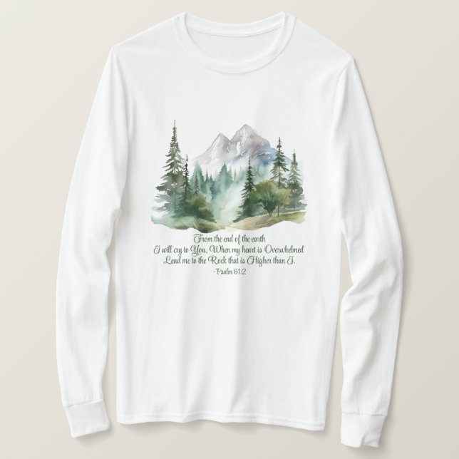 T-shirt Psalm 61:2 Lead me to the Rock Scripture Mountain (Design devant)