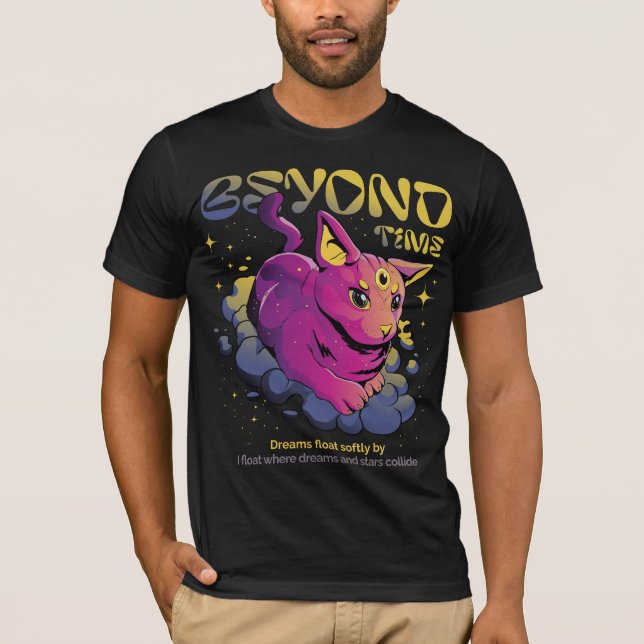 T-shirt Psychedelic Cosmic Cat - Beyond Time Tee (Devant)