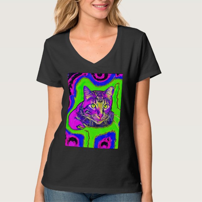 T-shirt Psychedelic Kitty Kitten Lover In Cat Art Style_1 (Devant)